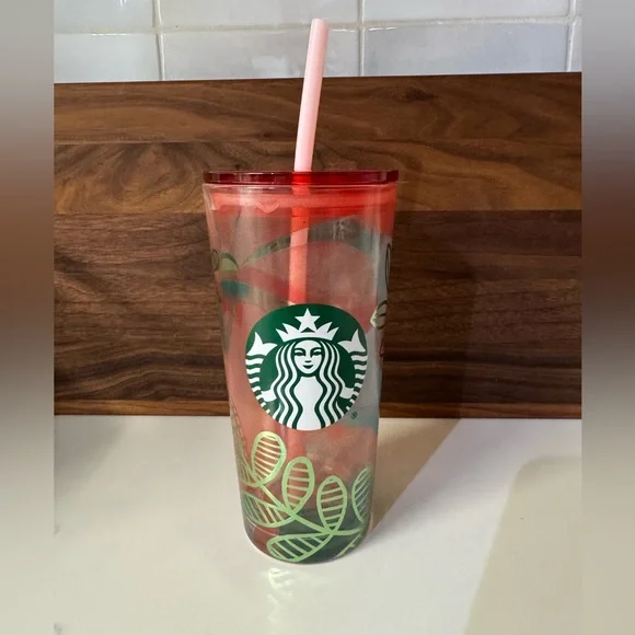 Starbucks Coral Floral Cold Cup Glass Tumbler from the Spring 2020 collection - Picture 1 of 5